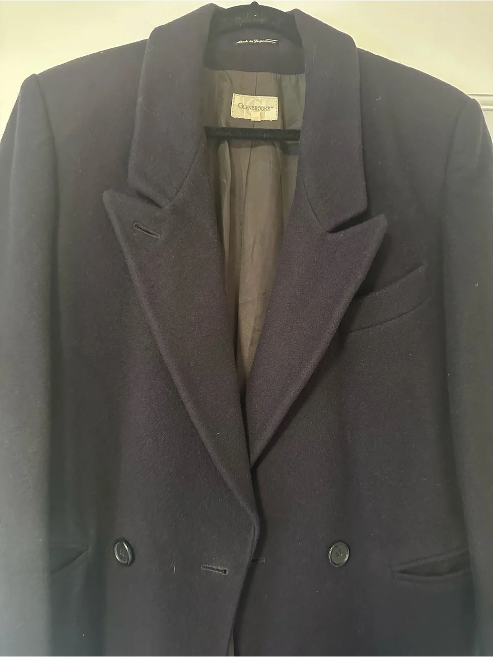 Women's Navy Double-Breasted Wool Trench Coat